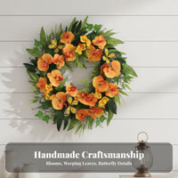 Artificial Flower Wreath Butterfly Floral Summer Wreath Realistic Faux Florals for Wedding Wall Decor Porch