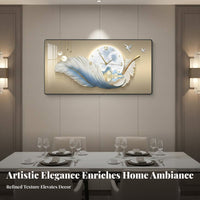 Light Luxury Design Feather Shaped Wall Clock Silent Movement Large Decorative Wall Clock Non-Ticking for Homeowners, Living Room, Cafe