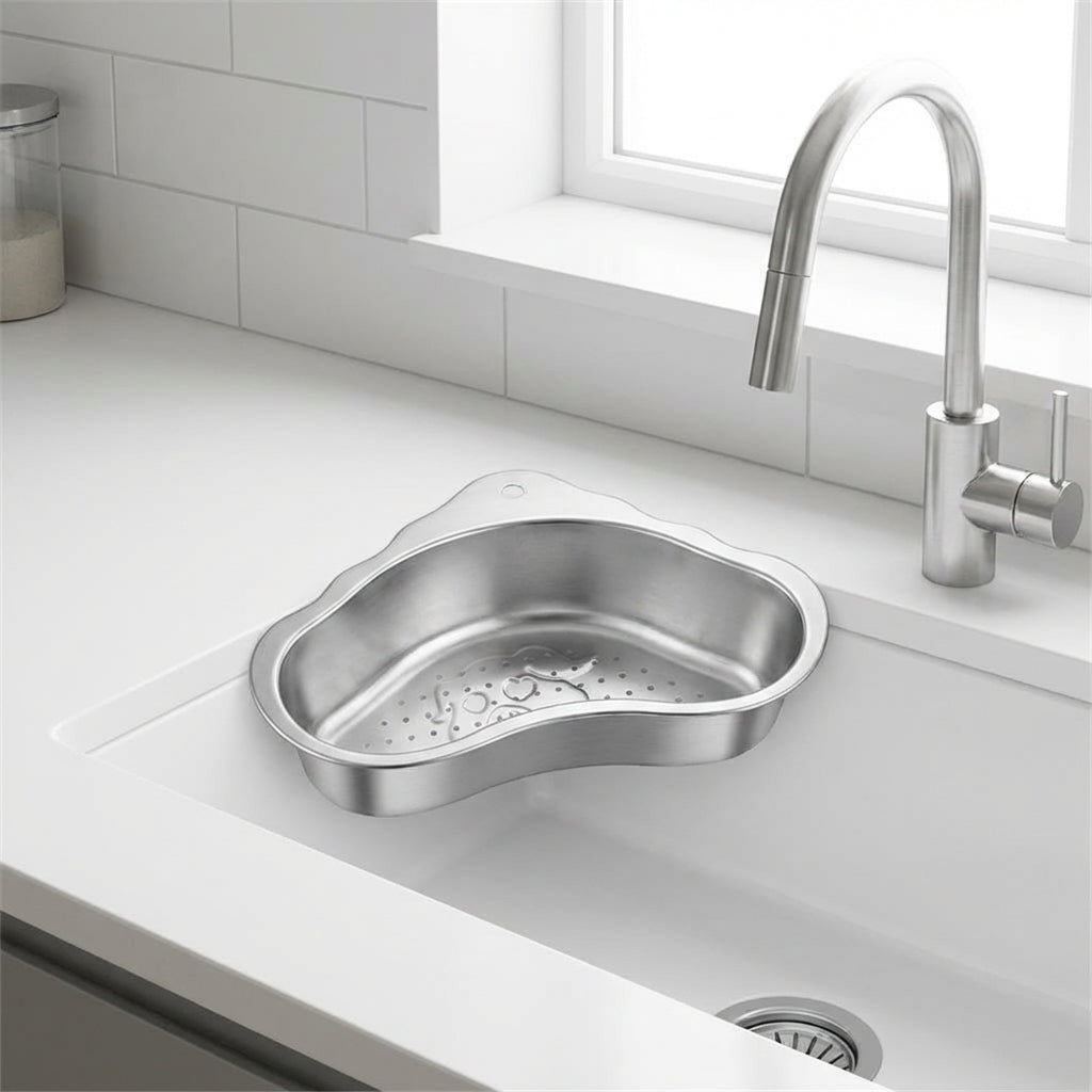 Kitchen Sink Drainer Corner Basket, Stainless Steel 304 Japanese Style Sink Strainer, Anti Clogging Perforated Mesh Home Kitchen Organiser