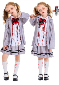 万圣节服装 亚马逊新品灰色学生制服吸血鬼cosplay 男生丧尸衣服