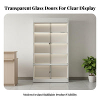 Glass Door Display Cabinet Thickened Panels Lockable Merchandise Case Heavy Duty Multi-Tier Product Shelf for Retailers, Salons, Boutiques, Pharmacies