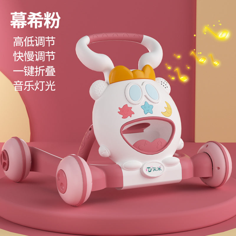学步车手推车婴儿学走路可折叠调速增重防侧翻防o型腿宝宝助步车 粉色一键折叠可调速增重