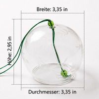 Japanese Furin Wind Chime from Crystal, Handblown & Engraved, 7x8cm, for Gentle Ringing in the Garden