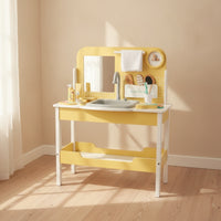Kids Vanity Set with Mirror Interactive Wooden Vanity Realistic Kids Play Sink for Young Children, Playroom, Bedroom