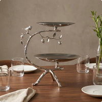 Double Layer Fruit Tray Electroplated Double Layer Fruit Basket Modern Design Household Storage for Hotel, Showroom