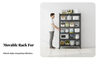 Mobile Storage Shelf Large Capacity Metal Kitchen Utility Cart Space-Saving Design Floor Standing Organizer Rack for Pantry, Washroom, Garage
