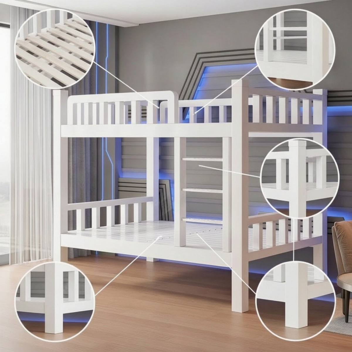 Double-Deck Bunk Bed Space-Saving Metal Bunk Bed Sturdy Furniture for Teens, Young Children, Bedroom, Small Apartment, Dorm Room