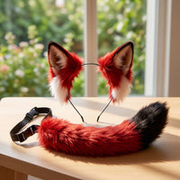 Animal Ears and Tail Set Faux Hair Cosplay Ears Headband with Tail Soft Costume Accessory for Cosplayers, Photo Shoots