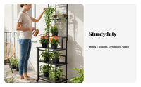 Rolling Plant Stand with Trellis Freestanding Tiered Metal Trellis Space-Saving