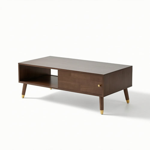 Coffee Table with Storage Rectangular Wood Coffee Table Mid-Period Modern Furniture for Apartment