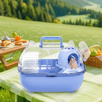 Portable Hamster Cage with Cat Ear Style, Oval Shape Travel Hamster Cage with Water Bottle, Outdoor Small Animal Carrier