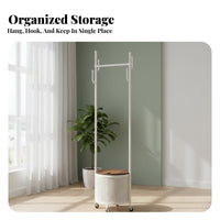 Rolling Clothes Rack with Hamper Faux Rattan Weave for Bathroom, Students