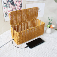 Rattan Weave Storage Basket for Desk, Cable Organizer Box, Plastic, Modern Simple Style