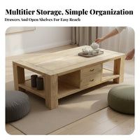 Solid-core Wood Block Table Minimalist Design Rectangular Coffee Table Rustic design Spacious Surface for Apartment Dwellers