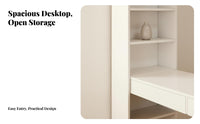 Creamy Design Desk with Side Bookshelf Space-Saving Writing Desk with Integrated Shelving Ample Storage Study Table Multi-Functional for Students, Teenagers, Telecommuting Workers, Bedroom, Small Areas, Dorm Room