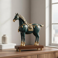Auspicious Horse Sculpture Good Luck Gift Home Decor Gold Accents for Office