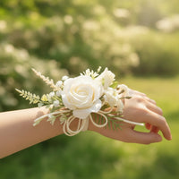 Artificial Rose Corsage Cream Boutonniere Compact for Bridesmaids, Proms Goers