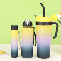 3 Pieces Gradient Color 3 Piece Straw Cup Set Large Capacity Bottle with Handle for Car, Travel