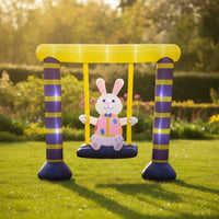 Inflatable Inflatable Rabbit on Swing Outdoor Easter Bunny Inflatable Festive Yard Decoration Cute for Families