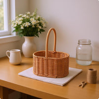 Handwoven Rattan Basket Natural Brown Rattan Hand Basket Easy to Carry