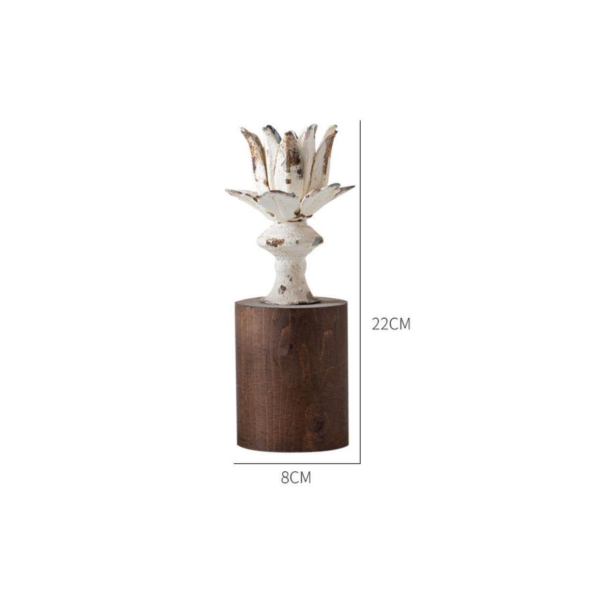 Metal Flower Candle Holder with Wooden Base Floral Taper Candle Holder Rustic Vintage for Tabletop, Weddings