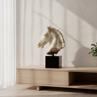 Horse Head Sculpture Weathered Horse Head Statue Black Sculpture with Pedestal for Art Collectors, Living Room, Entryway, Display Shelf