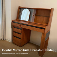 Nordic Design Vanity Set with Side Cabinet Vintage visual appeal Dressing Table Integrated Storage Makeup Desk Space-Saving for Apartment Dwellers, Adults, Teenagers, Small areas, Home, step-in Closet
