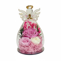 Angel Glass Dome with Roses Symbol of Everlasting Love for Christmas, Mom, Women