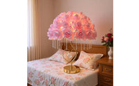 Rose Lamp with Crystal Strands Romantic Heart Lamp with Crystal Pendant Warm Glow Floral for Girls, Bedroom, Nightstand
