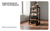 Stable Structure Steel and Wood Amplifier Rack Exposed-Air Shelving Home Theater Component Stand Heavy-Duty Home Theater Component Rack Space-Saving for Audiophiles, Living Room, Stage