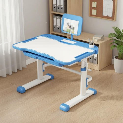 Adjustable Kids Study Desk Set Rounded Corners Height Adjustable Student Writing Table Non-Slip Foot Pads Kids Desk and Chair Set for Bedroom, Reading