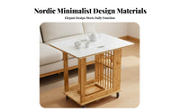 Retro Design Sofa Side Table with Wheels Space Saving Foldable Sofa End Table Multifunctional 2-Tier Rolling Cart Easy Setup for Apartment Dwellers, Homeowners, Living Room, Small Areas, Bedroom, Office