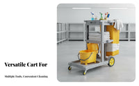 Heavy Duty Housekeeping Service Trolley with Bag Large Capacity Commercial Housekeeping Cart Maneuverable Wheels Commercial Janitor Cart Easy Maneuverability for Housekeepers, Janitors, Custodians, Hotels, Restaurants, Offices