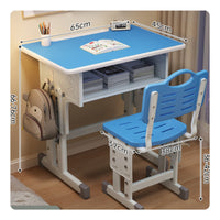 Ergonomic Design Children's Homework Table and Chair Rounded Corners Kids Desk and Chair Set Easy to Assemble Height Adjustable Study Table Pen Slot for Students, Home, Bedroom