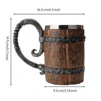Faux Wood Barrel Stein Rustic Wood-Grain Mug Sturdy