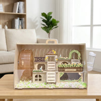 Large Hamster Cage, Acrylic Hamster Villa with built-in Wheel, Wood and deluxe habitat for Syrian Hamsters and Gerbils, Openable Top Lid