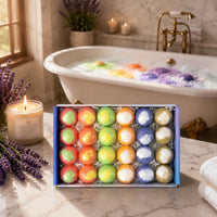 24 Pieces Mixed Colors Boxed Bath Sphere Set Marbled Round Bath Bombs Powdery Finish