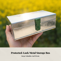 Lockable Tin Money Box, Small Rectangular Storage Case, Home, DIY, utilitarian design