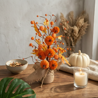 Fake Pumpkin Fruit Branch Shapable Branches Maple Leaf Pumpkin Branch Flexible Wire Autumn Stem Spray for Tabletop