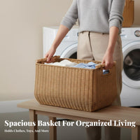 Wickerdesign Bin with Wood Handles Imitation Rattan Weave for Homemakers, Adults