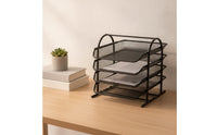 File Tray Rack Four-Tier Desk File Organizer Open-Wire for Study Room, Students