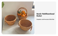 Woven Fruit Bowl Chinese Design Hand Woven Rattan Basket Multifunctional Rattan Snack Platter for Hosts, Gift Donors, Tea Room, Tabletop
