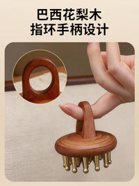 Pure Brass and Wood Head Massage Comb Portable Scalp Scraping Meridian Brush