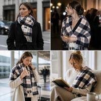 Plaid Tassel Scarf Shawl for Women