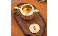 Brass Teapot Ornament Embossed Teapot with Dragon Handle Antique Retro Styled Decor for Collectors, Tabletop Display, Tea Room, Bookshelf