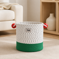 Toy Storage Basket, Round, Cotton Rope, Large Capacity, Storage Case, With Red Ball Decoration
