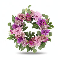 Wreath with Faux Blossoms Multicolor Wreath with Eucalyptus Leaves Full