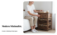 Drawer Nightstand Rattan Design 2-Drawer Woven Front End Table sturdy Wood Frame Curved Edges for Apartment Dwellers, Students