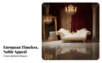 European design Chaise Lounge Ornately Carved Frame Ornate Chaise Lounge Luxury Design Daybed Upholstered Seat for Interior Designers, Event Planners, Living Room, Photo Studio, Hotel Lobby, Wedding location