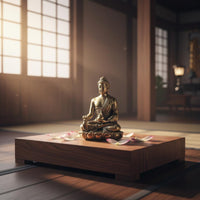 Brass Medicine Buddha Statue Artisan-Made Seated Buddha Sculpture on Lotus Base